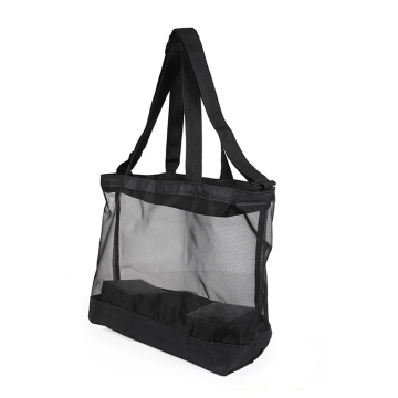 Custom Tote Bag Grocery Storage Net Bag Customized Logo Size Foldable Lightweight Nylon Mesh Beach Bag with Zipper Sling Strap
